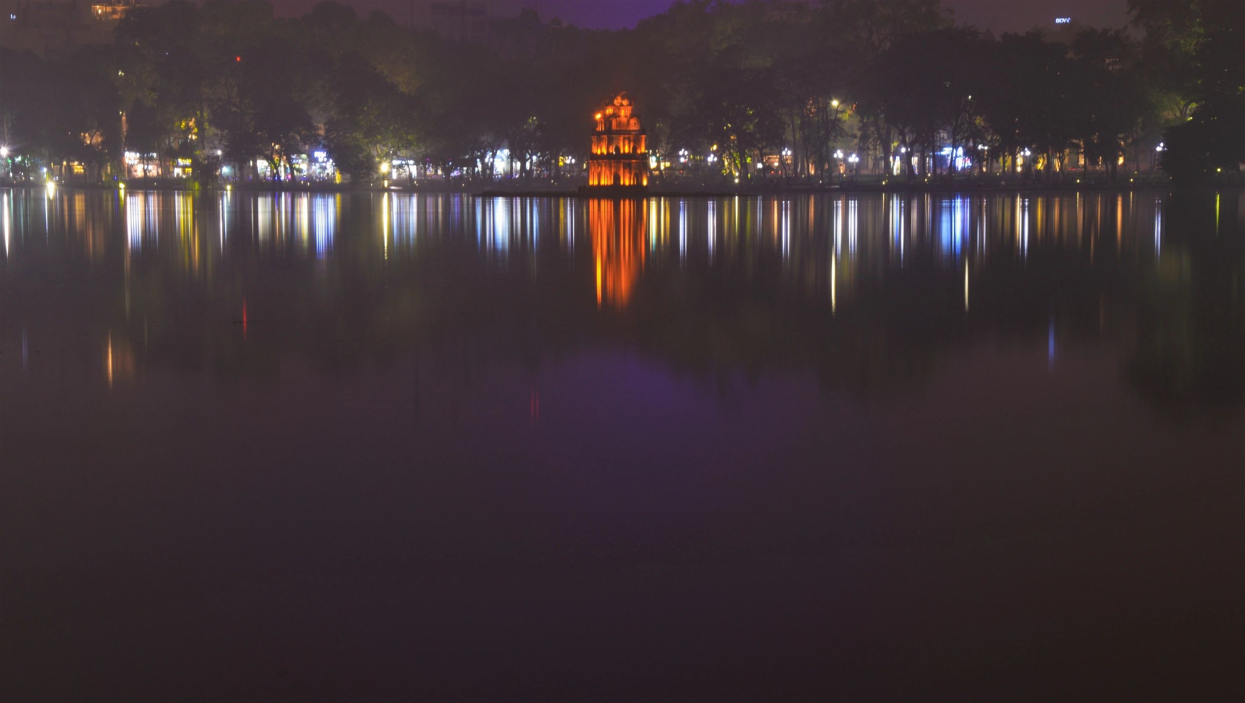 Hanoi landmark at night near Hoan Kiem Lake