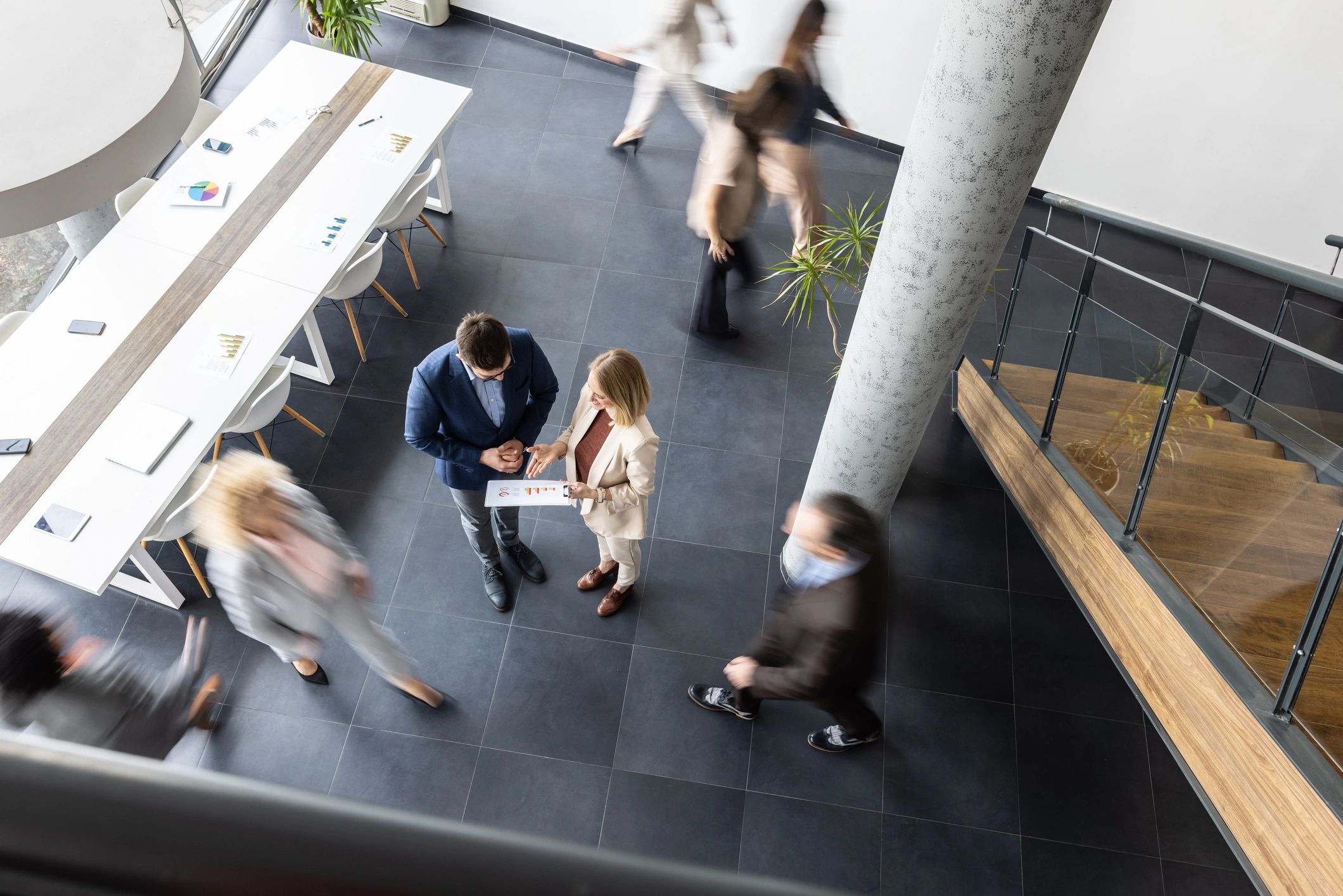 Business professionals collaborating in a modern office
