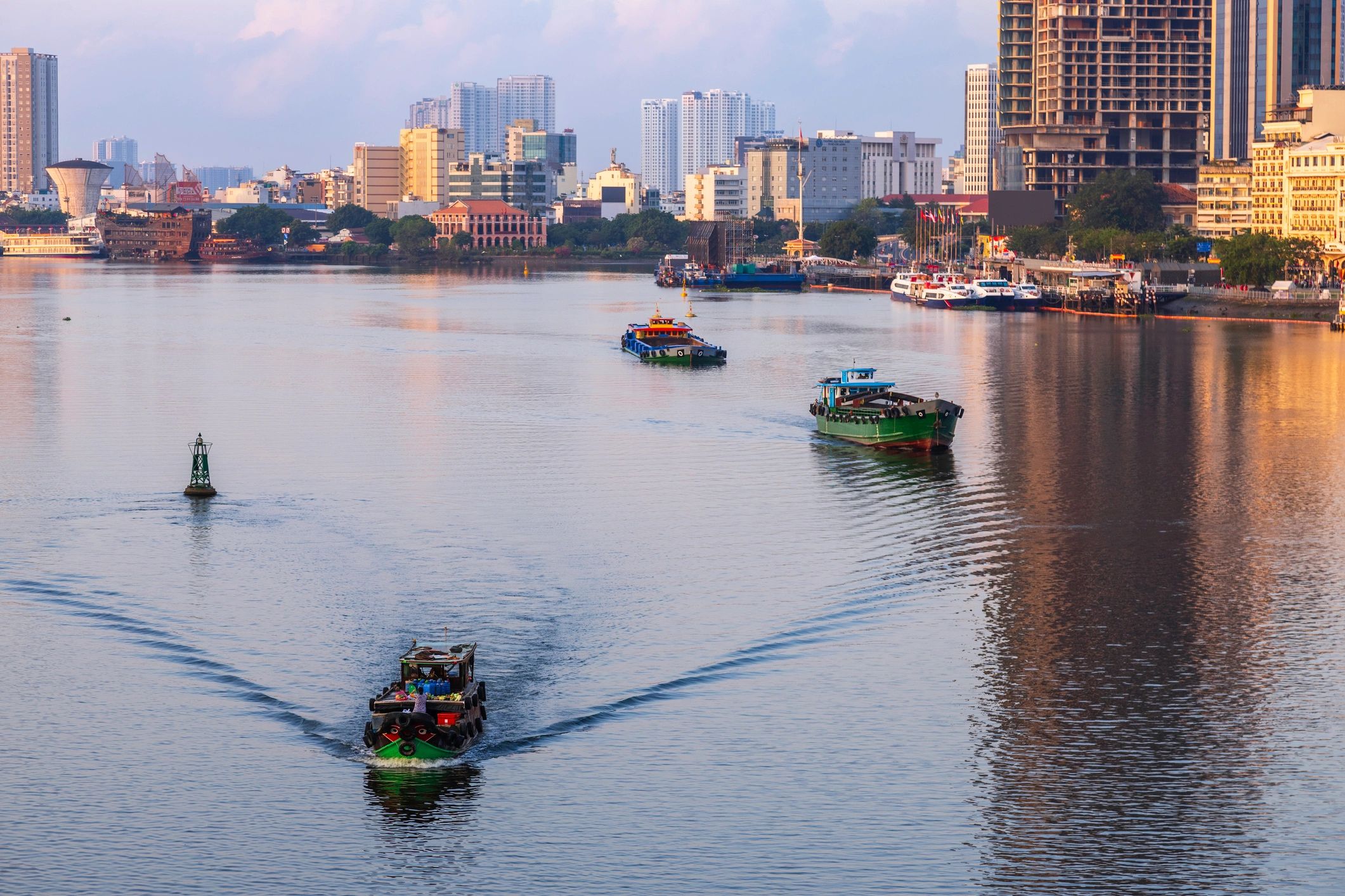 Cargo barges on the Saigon River representing logistics operations