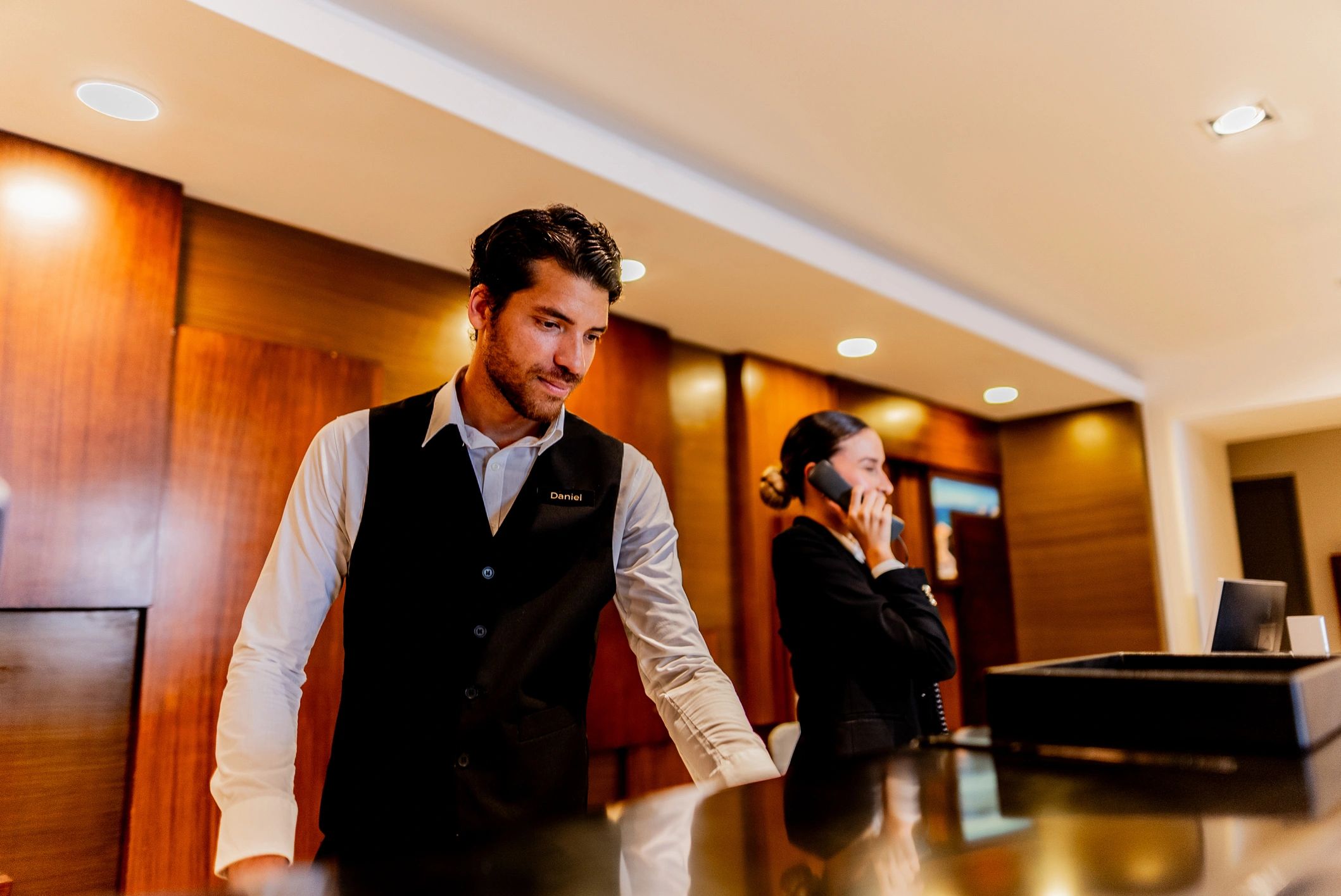 Hotel reception representing VIP hospitality and logistics coordination
